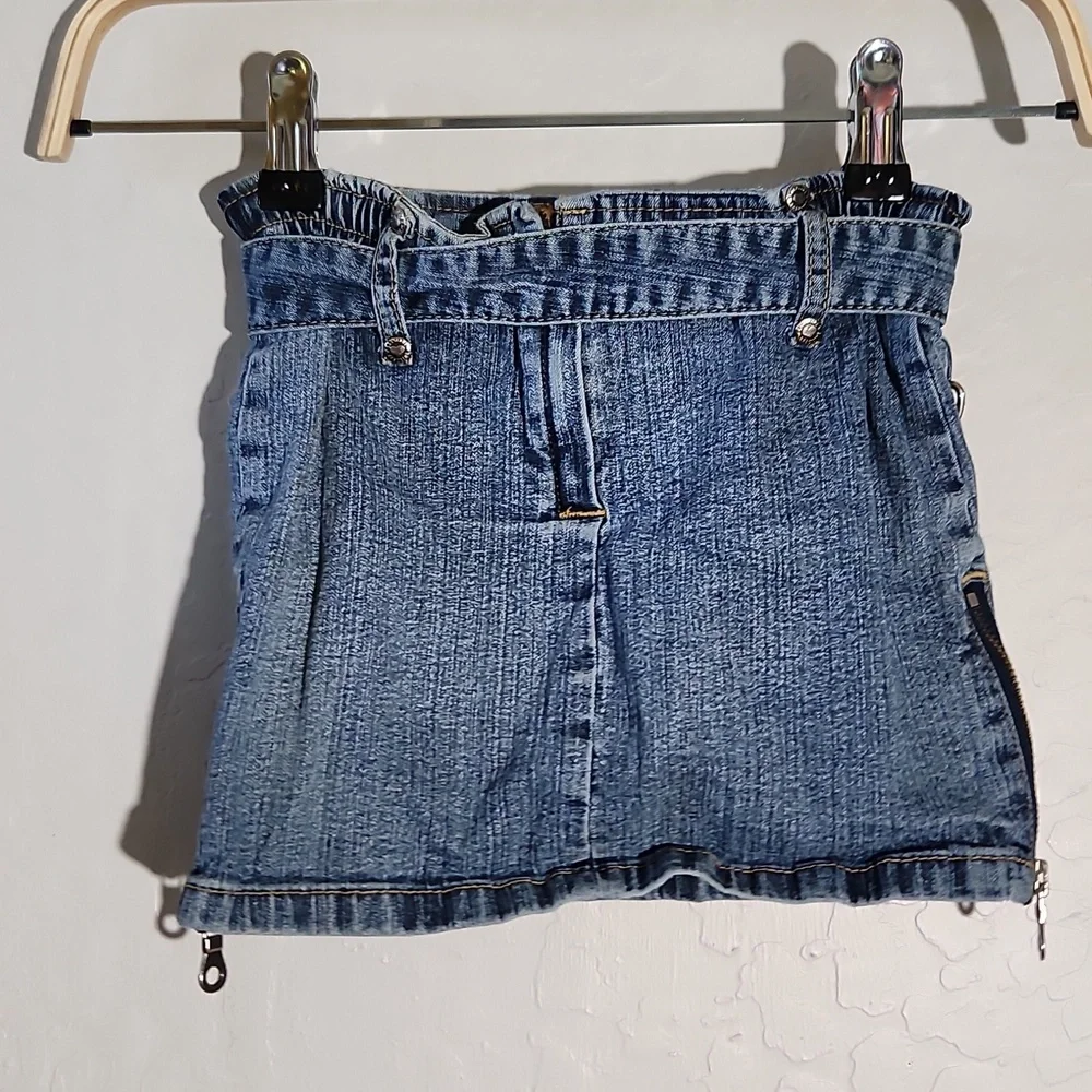GASOLINE 4 Jean Side Zip Detail Mini Skirt with Belt Y2K